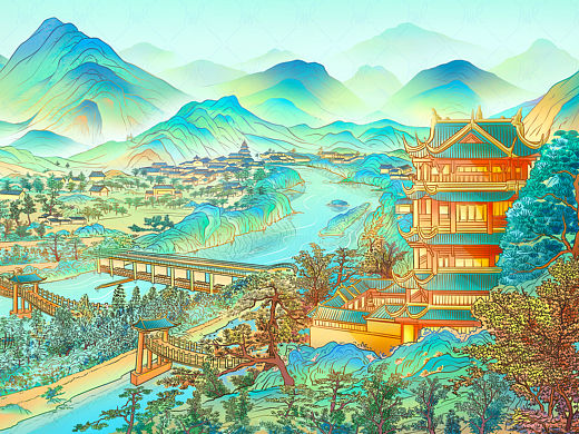 都江堰-原创手绘插画