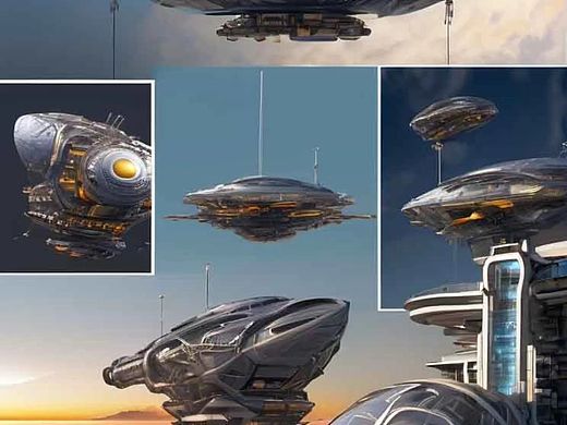 AIGC创作丨机械之城的星船：通往浮空城的未来航道