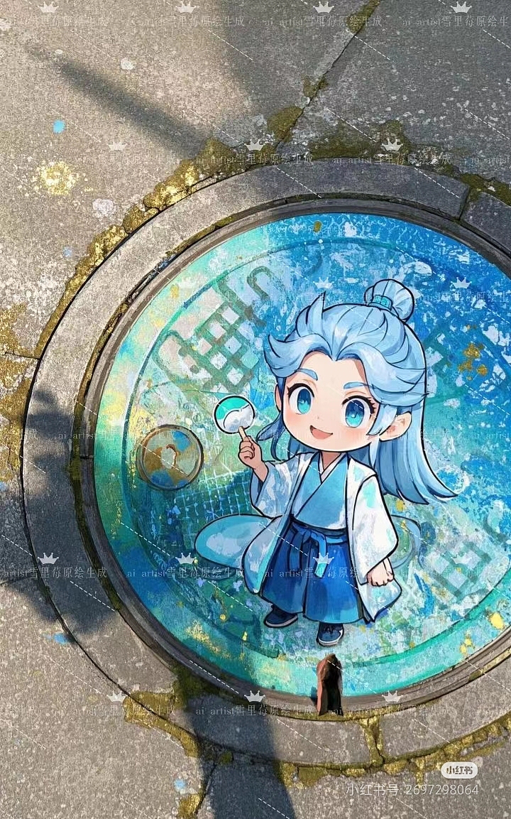 创意井盖涂鸦:珍惜水资源,守护三太子敖丙宝宝美家园