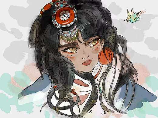 少女和一只飞鸟