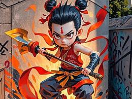 跟風小哪吒墻繪 蘭州繪彩 蘭州墻體 蘭州墻繪公司 