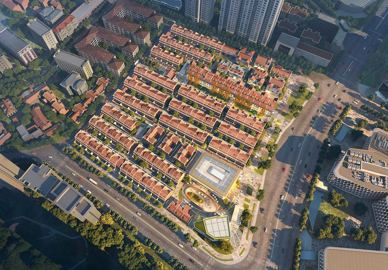 上海虹口区融创仁恒浙兴里红砖别墅商业街SU模型下载