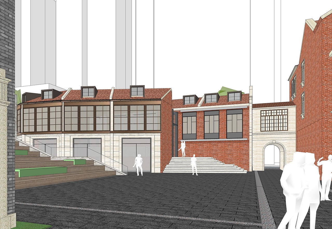 上海虹口区融创仁恒浙兴里红砖别墅商业街SU模型下载