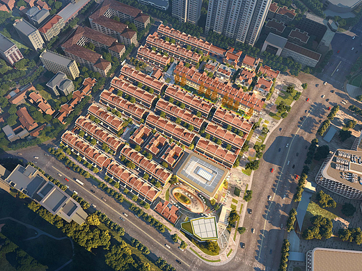 上海虹口区融创仁恒浙兴里红砖别墅商业街SU模型下载