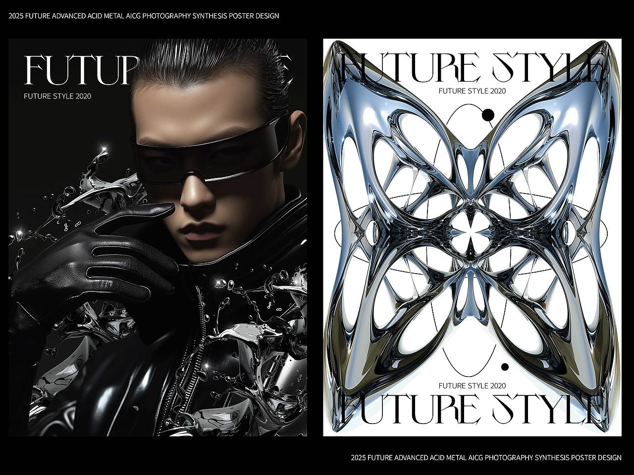 2025未来暗黑Y3K高级酸性3D金属AICG摄影合成海报设计