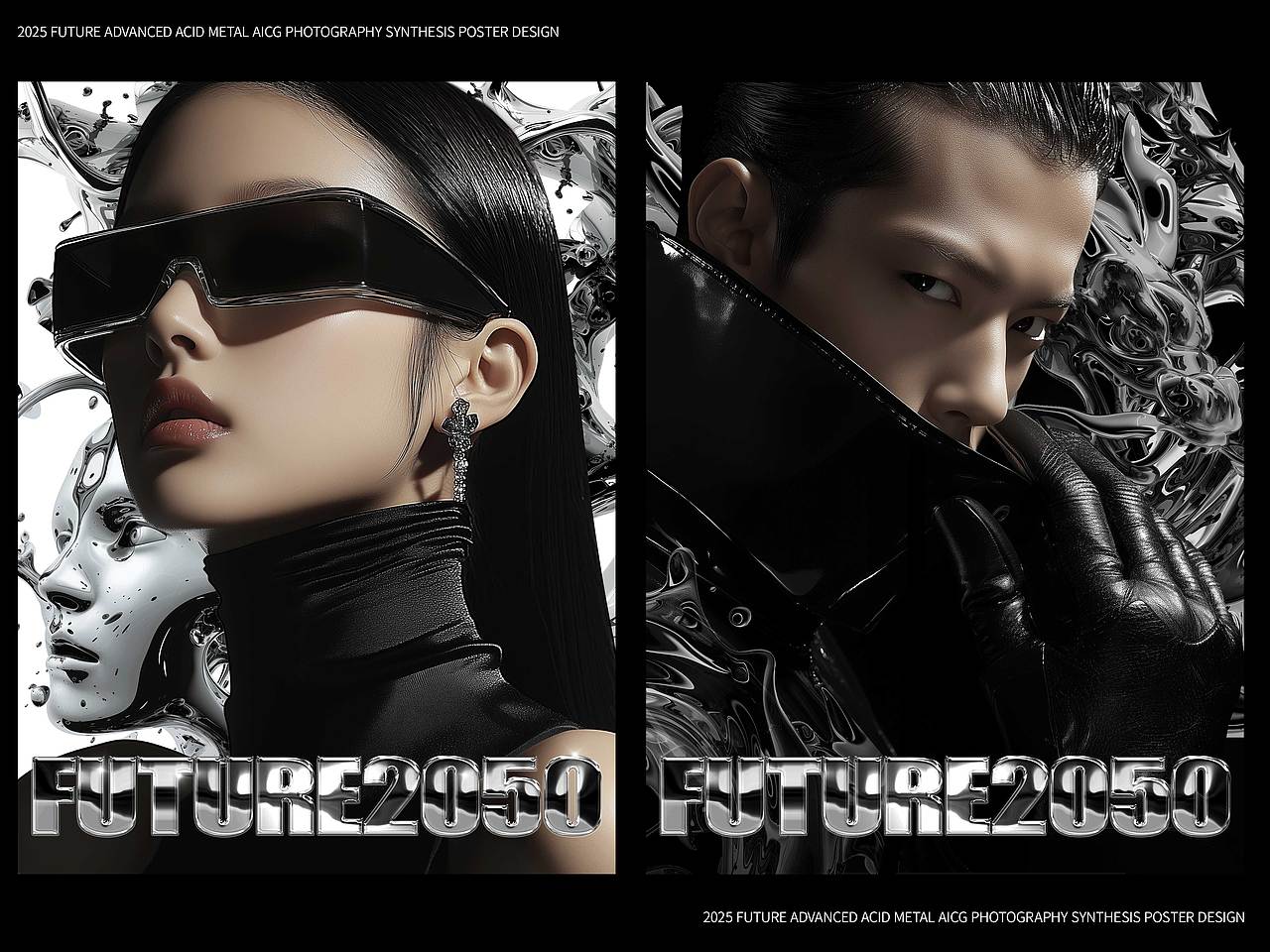 2025未来暗黑Y3K高级酸性3D金属AICG摄影合成海报设计