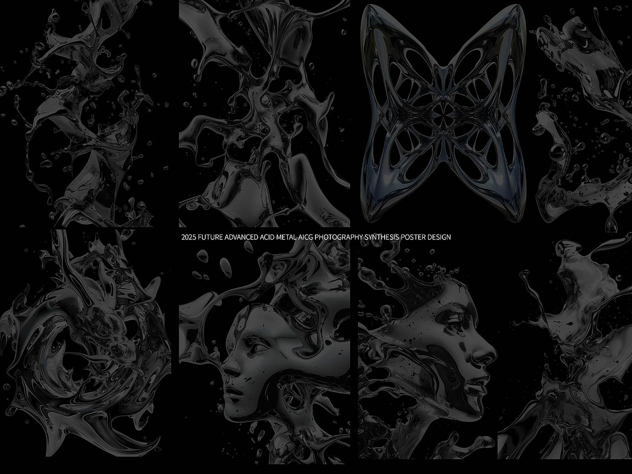 2025未来暗黑Y3K高级酸性3D金属AICG摄影合成海报设计