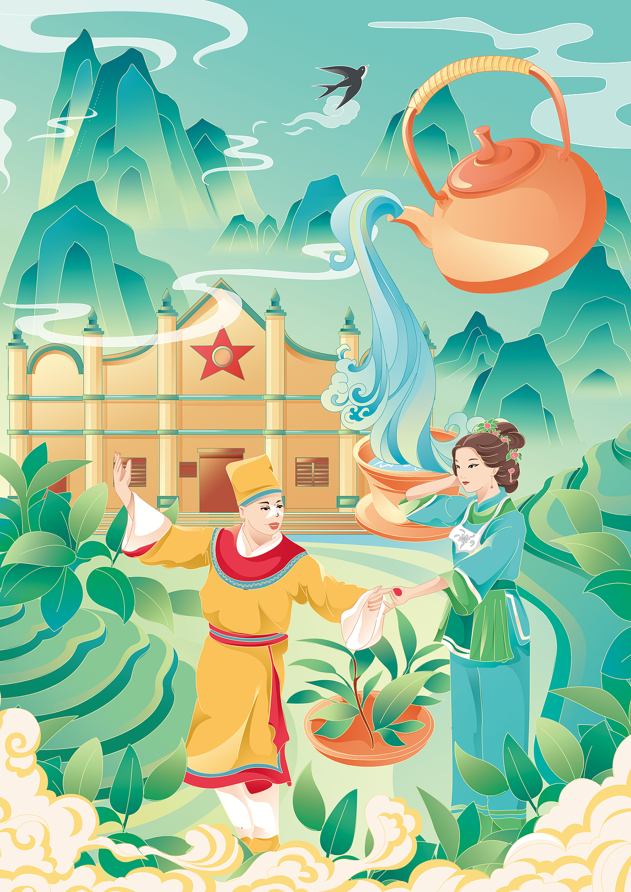 江西赣南文化国潮插画