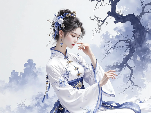 AIGC创作图-国风水墨青瓷汉服