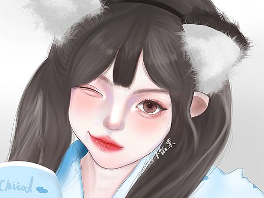 《拿着马克杯的可爱女生》