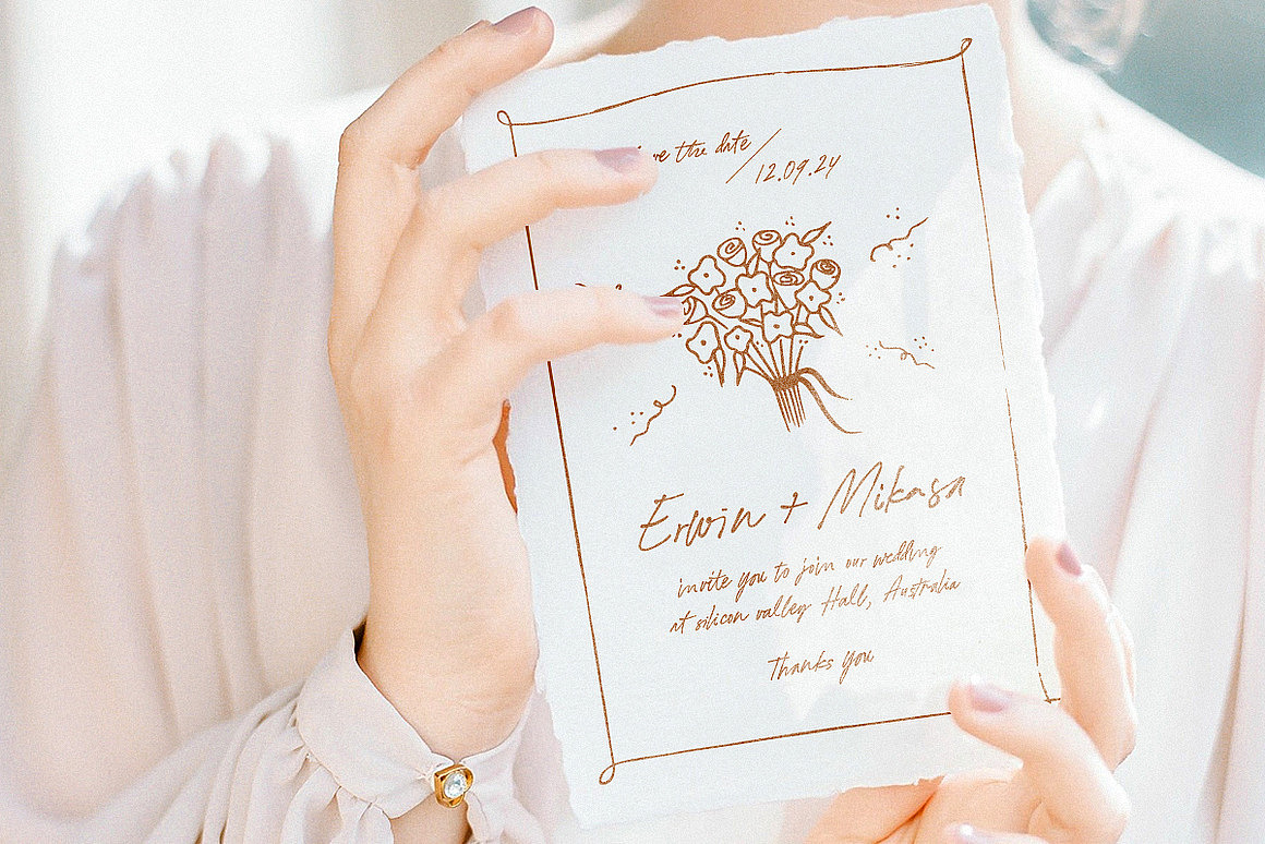 优雅时尚手稿婚礼邀请函请柬标签卡片标题手写英文字体