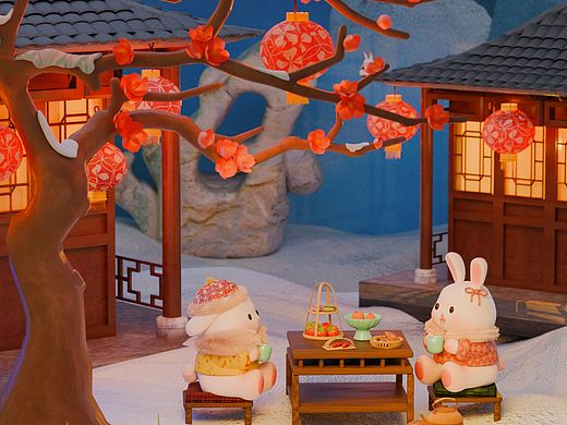 Blender国风饮茶小兔子场景