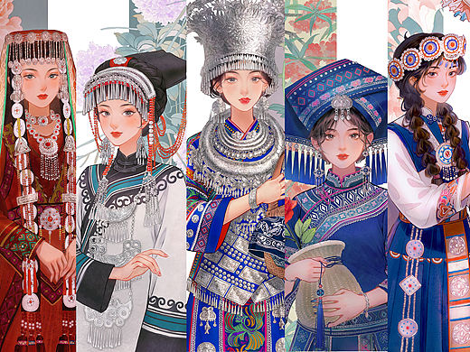 (民族风插画)少数民族姑娘