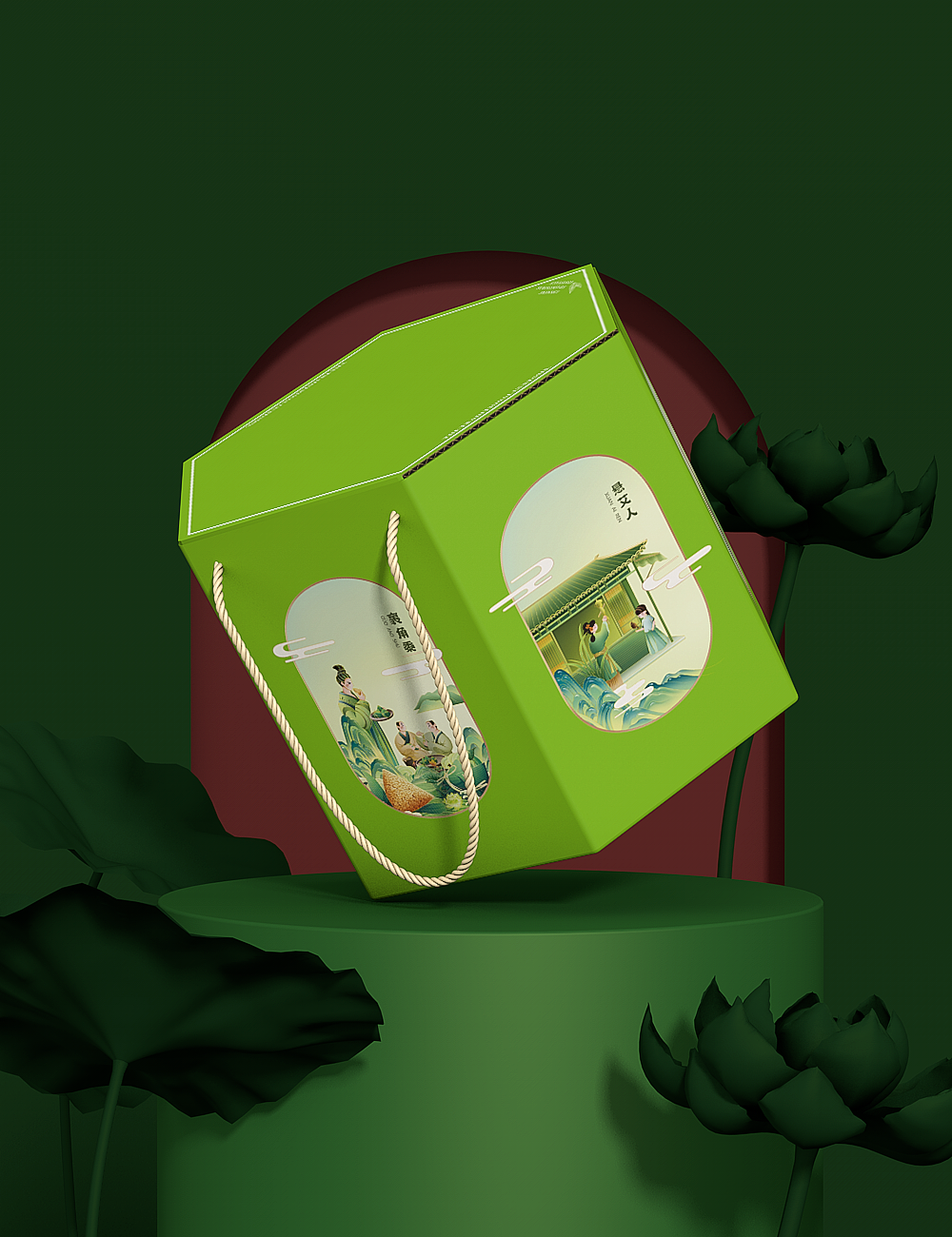國(guó)風(fēng)粽子包裝盒效果圖（圖ZMzg2NDA4ODE2） - 包裝 - 站酷設(shè)計(jì)師一地麥苗原創(chuàng)素材 - 站酷ZCOOL