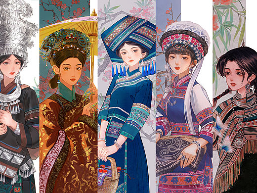 【中华民族系列插画】身穿民族服饰的女孩