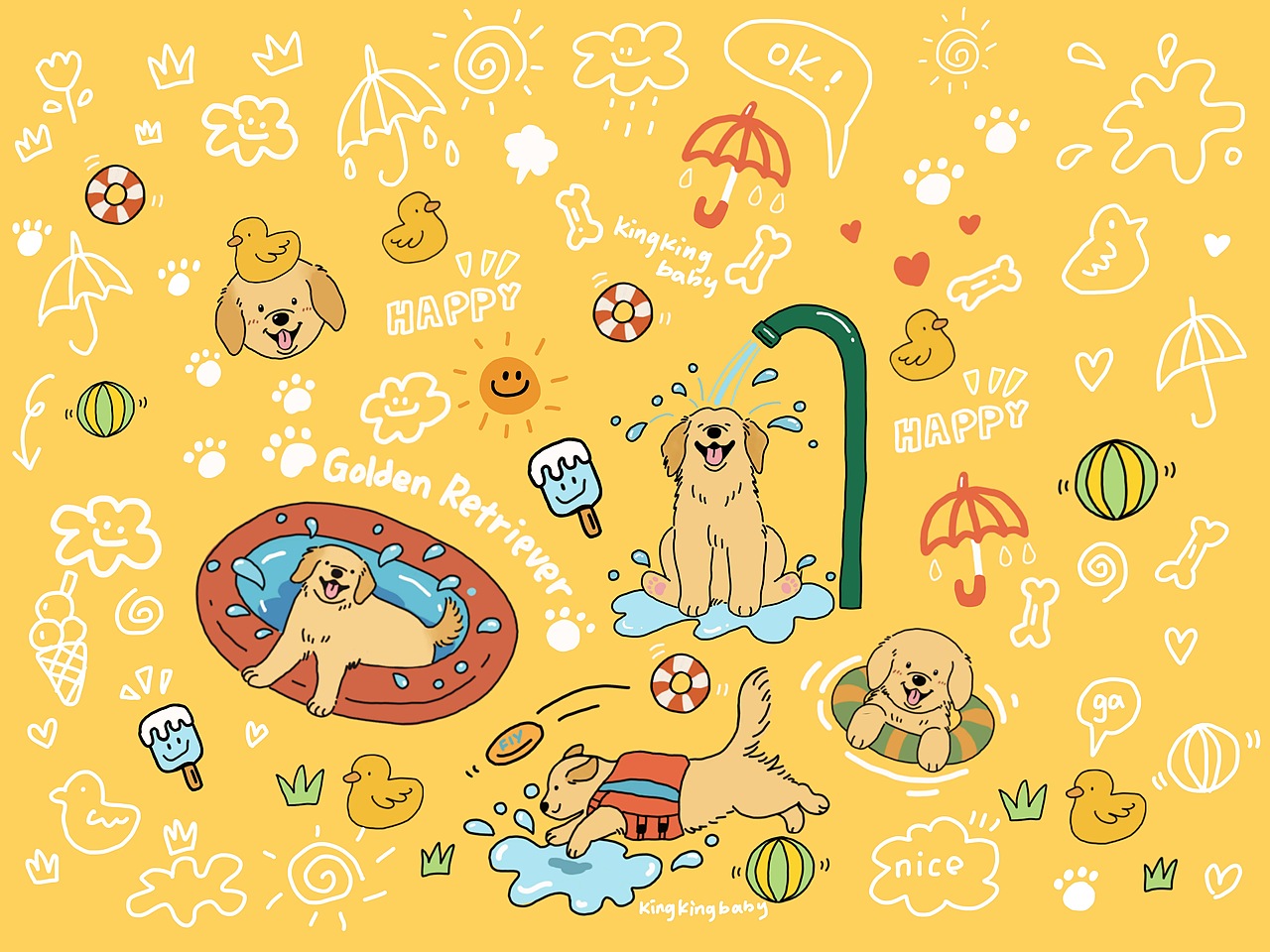 金毛夏日主插画（图ZMzg2NTE2MTc2） - 商业插画 - 站酷设计师小短腿kingbaby原创素材 - 站酷ZCOOL