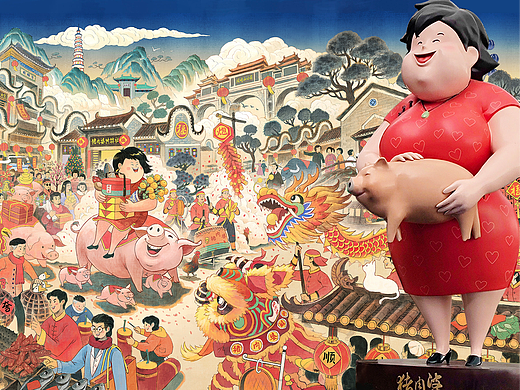 顺德猪肉婆新年海报应用-餐饮IP商业案例