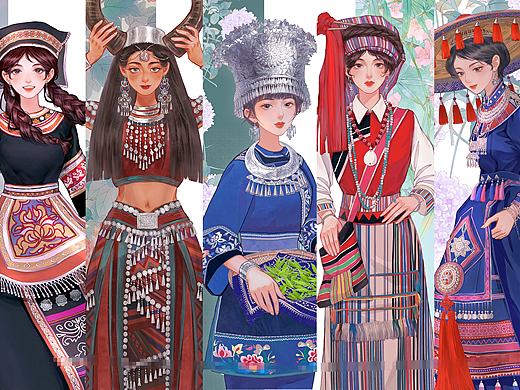 【民族风插画】银饰闪耀,衣裙翩翩,她笑如花