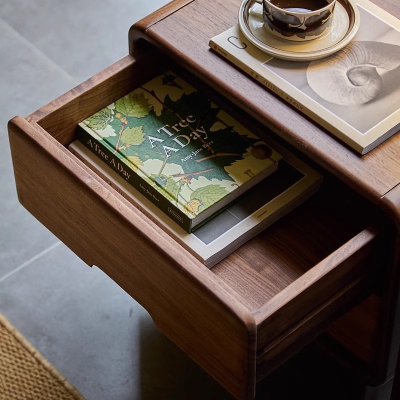 北美黑胡桃木床头柜家用卧室带抽屉储藏柜小户型收纳柜