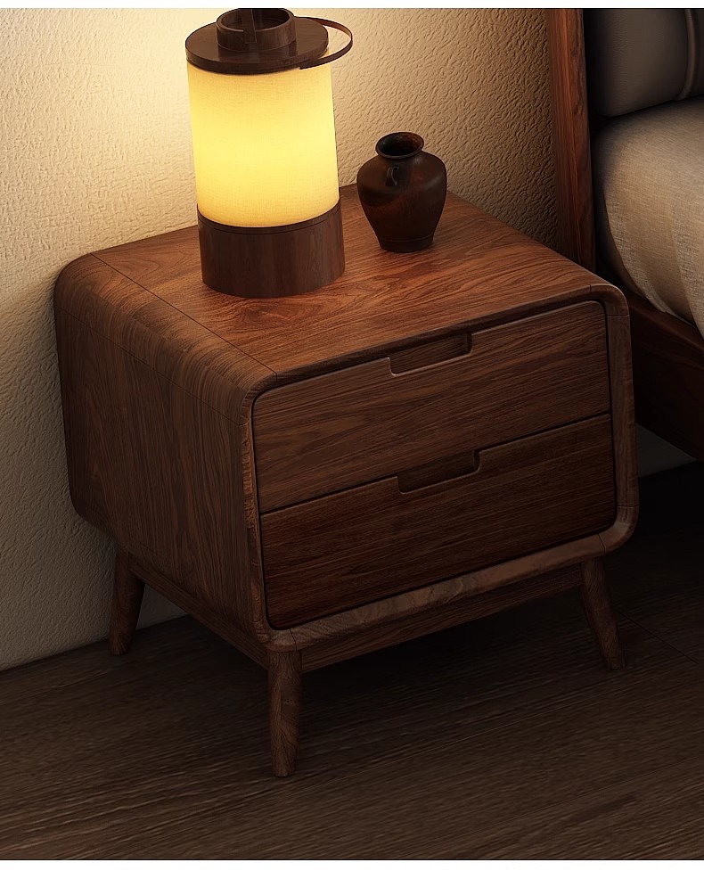 北美黑胡桃木床头柜家用卧室带抽屉储藏柜小户型收纳柜