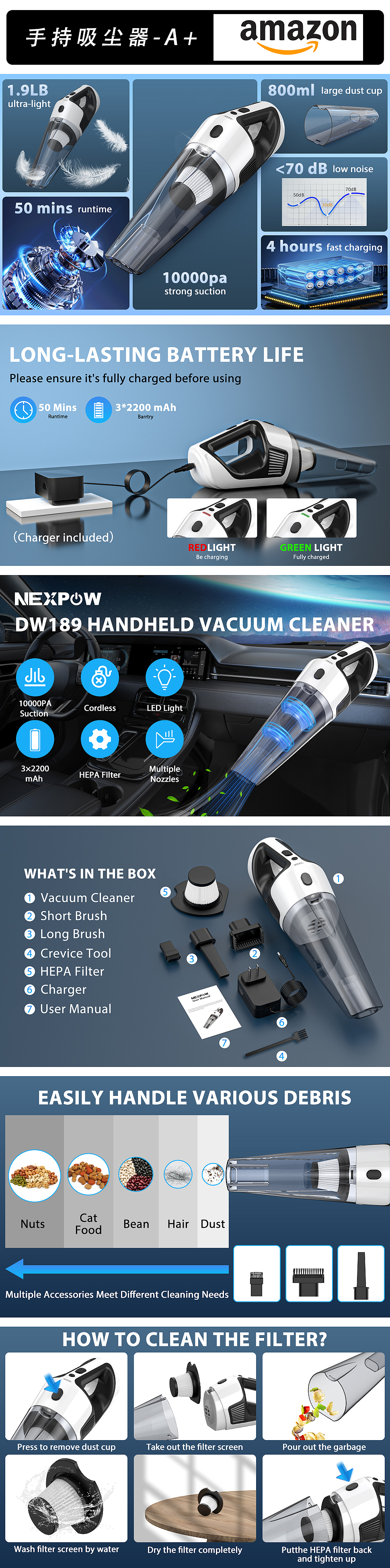 亚马逊产品主图A+-小家电-手持吸尘器/收纳瓶/厨房挂钩（图ZMzg2NjUzNzg0） - 产品 - 站酷设计师东莞仔原创素材 - 站酷ZCOOL