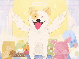 插画|善良的小白去天堂当天使狗狗了