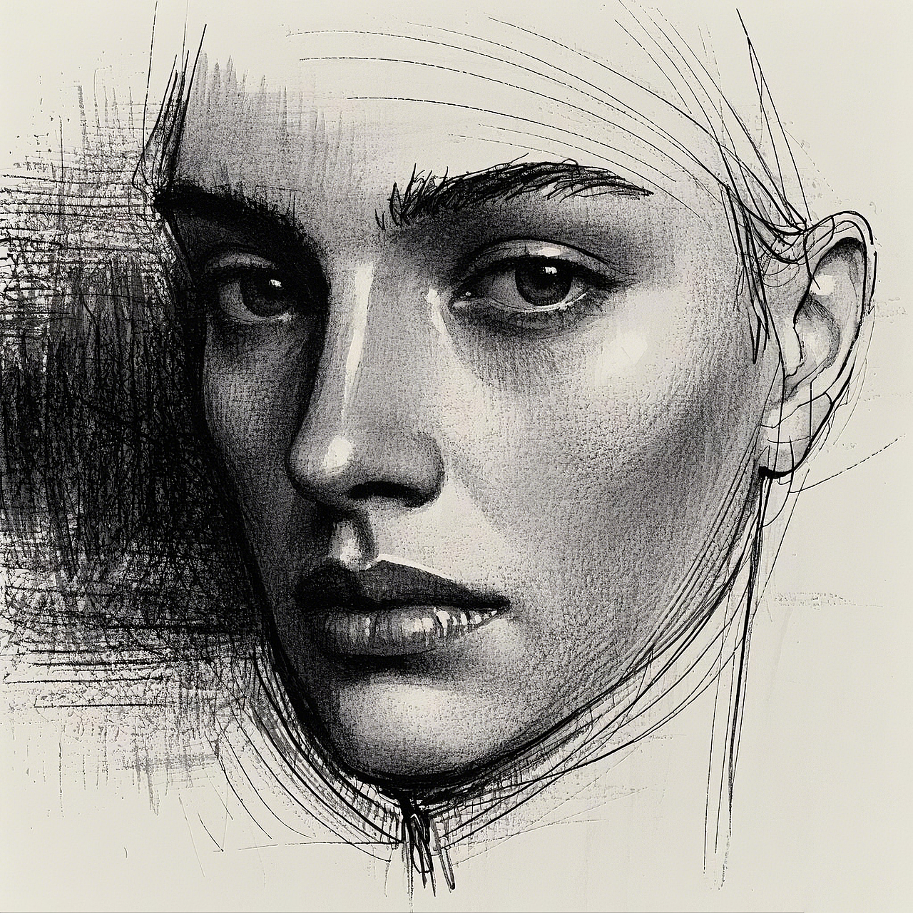 黑白4-创意素描人物张力