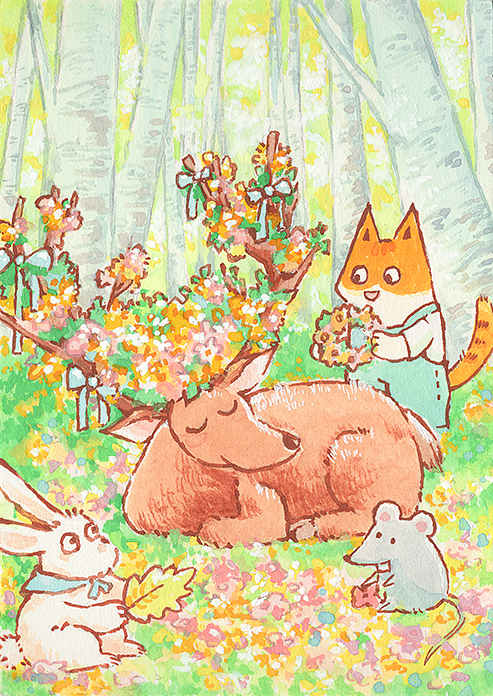 水彩手绘:与动物共生