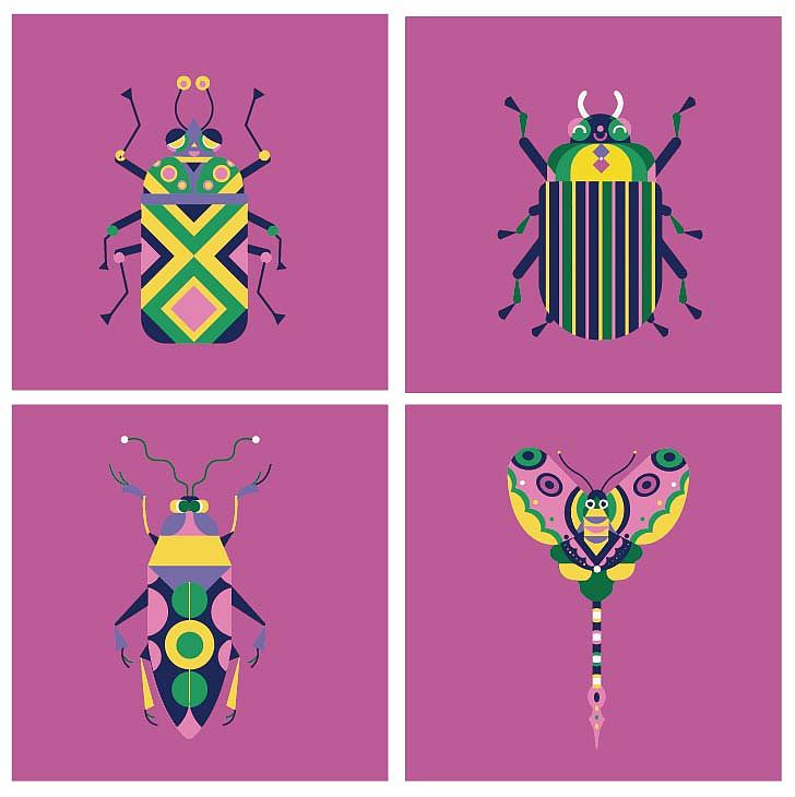 几何化昆虫设计-矢量插画