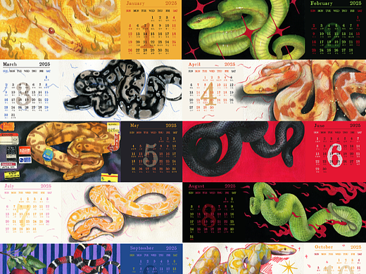 蛇年水彩日历设计（个人主页-ZNzE1MjMzMTY=） - 新锐潮流插画 - 站酷设计师冠儿原创素材 - 站酷ZCOOL