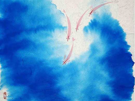 个人原创手绘水墨作品《鱼嬉戏》