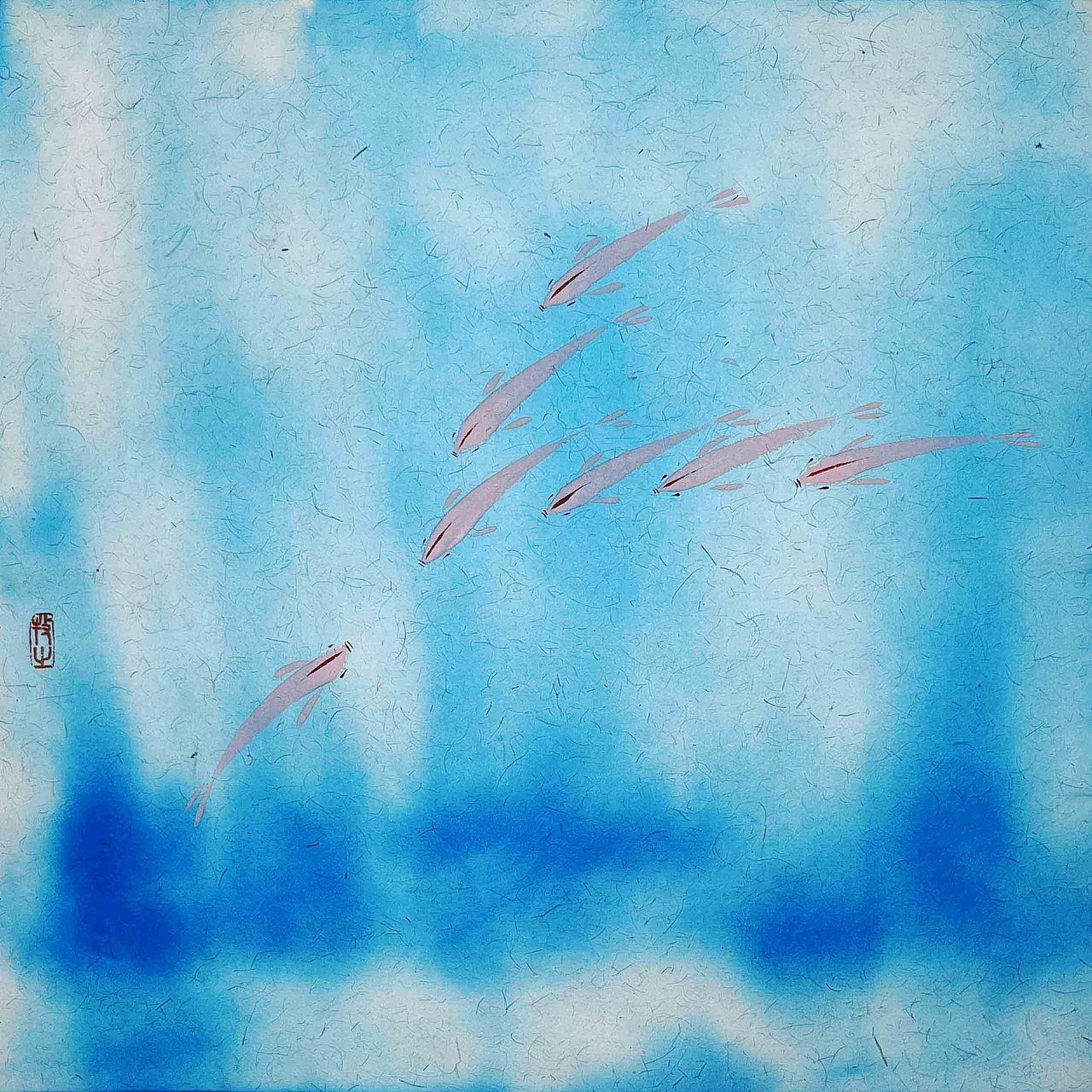 个人原创手绘水墨作品《鱼嬉戏》