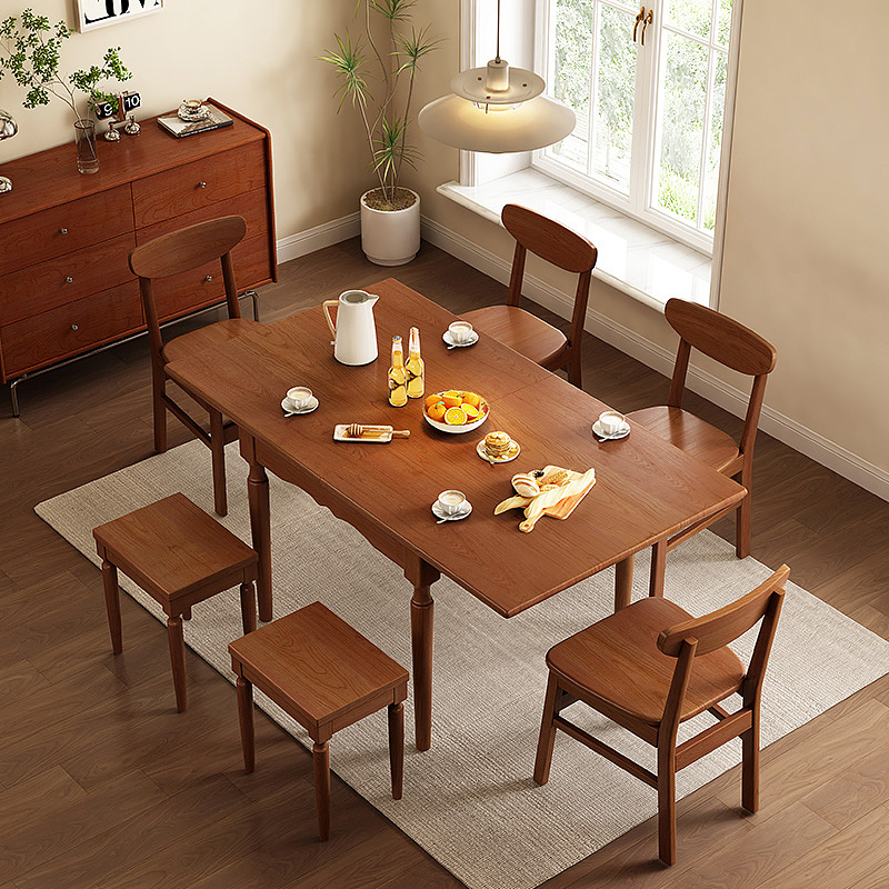 中古风小户型实木餐桌 折叠功能餐桌 复古法式客厅餐桌（图ZMzg2OTI0ODA0） - 生活用品 - 站酷设计师研造家居原创素材 - 站酷ZCOOL