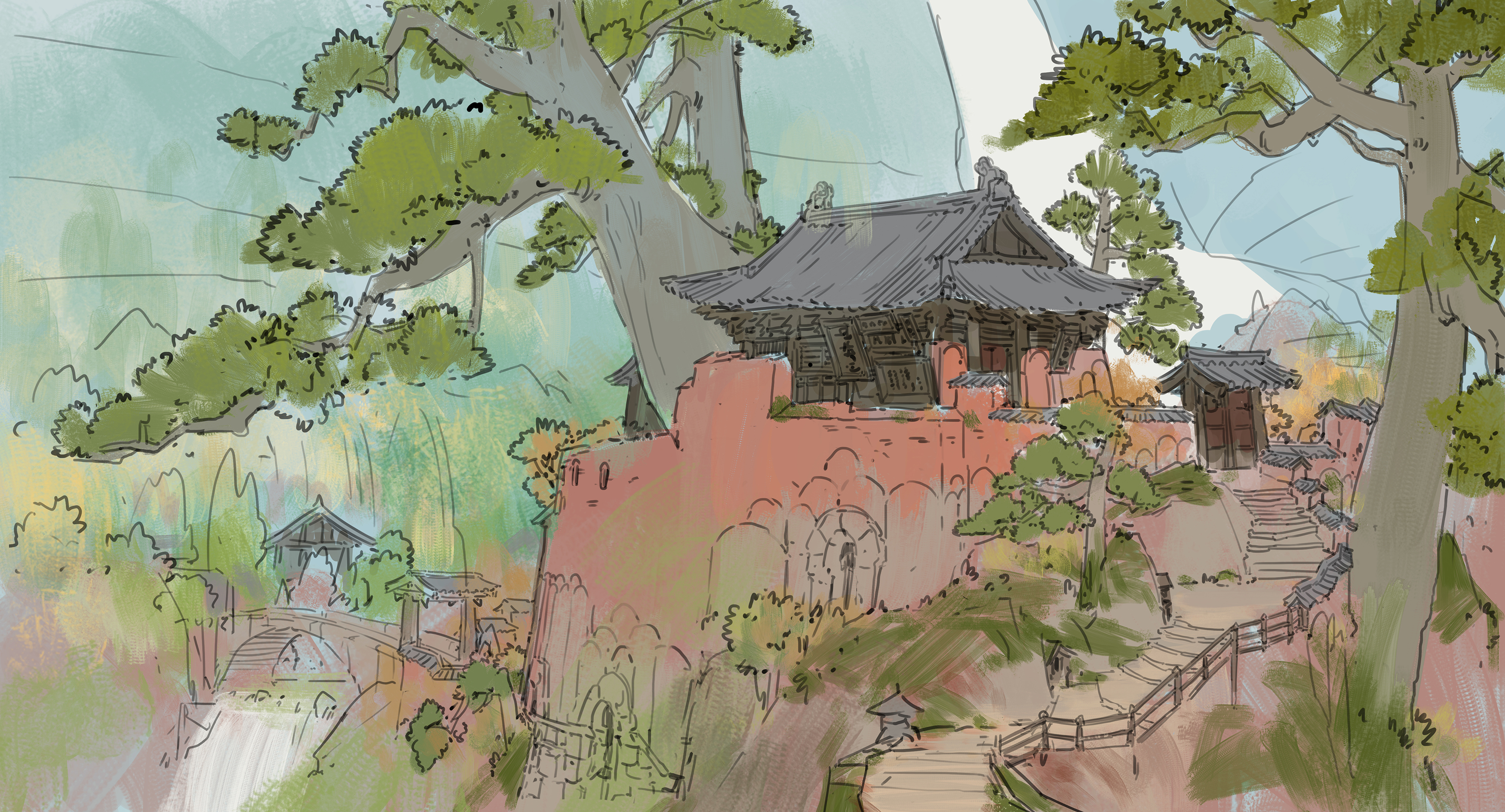 洛克猴杜震中国风插画《狸花下山》创作思路揭秘！（图ZMTUwNDIzMjA=） - 教程 - 站酷设计师艺数绘CG原创素材 - 站酷ZCOOL