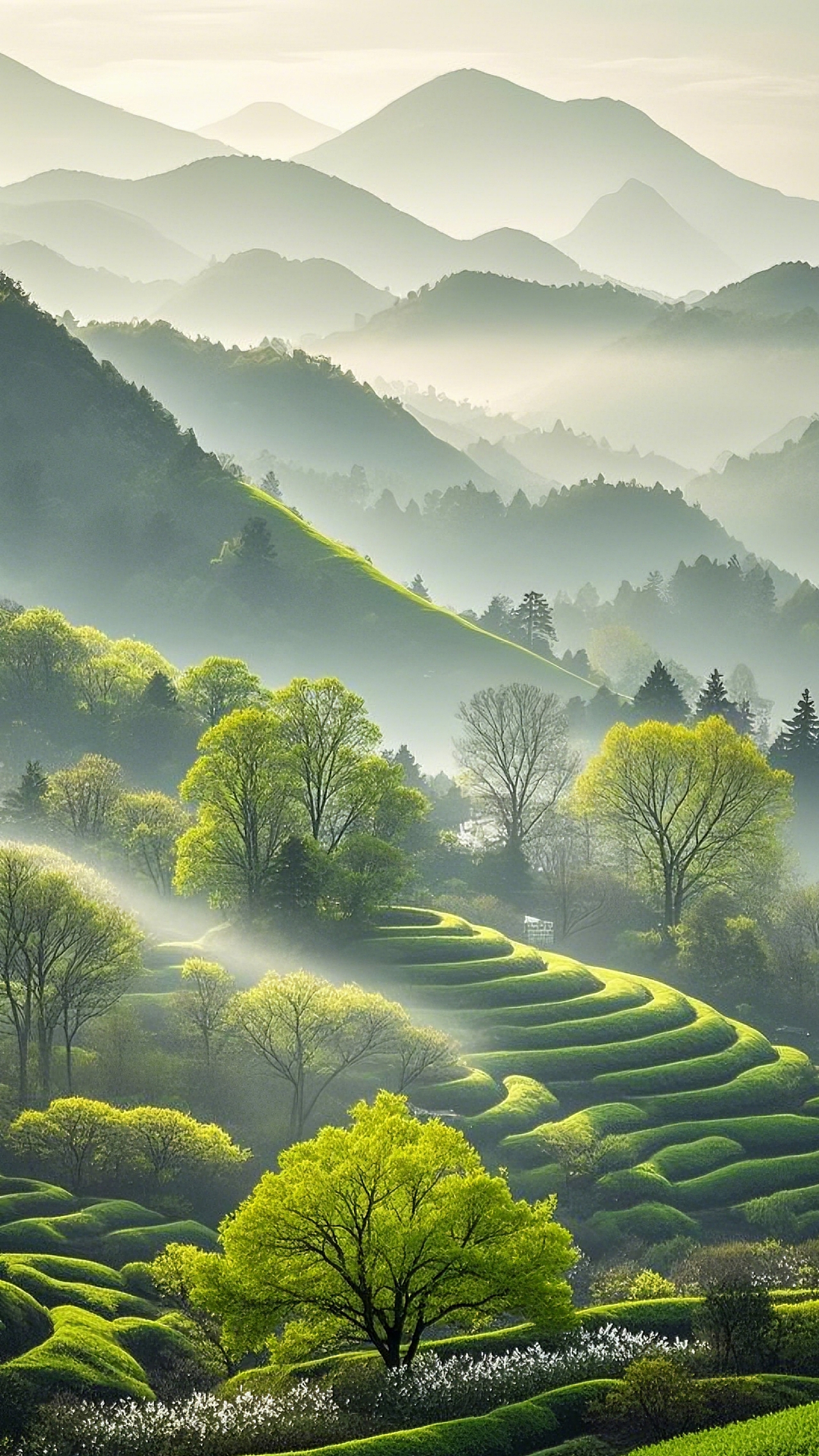 春日山水风光、山峦春景、繁花河畔、春雾缭绕、古风春（图ZMzg2OTk0Mzg4） - AI作品 - 站酷设计师冲破苍穹原创素材 - 站酷ZCOOL