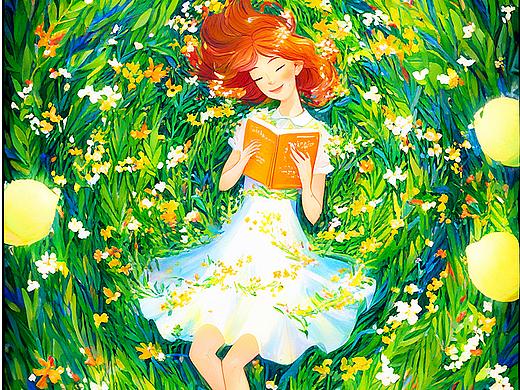 星空下阅读的女孩