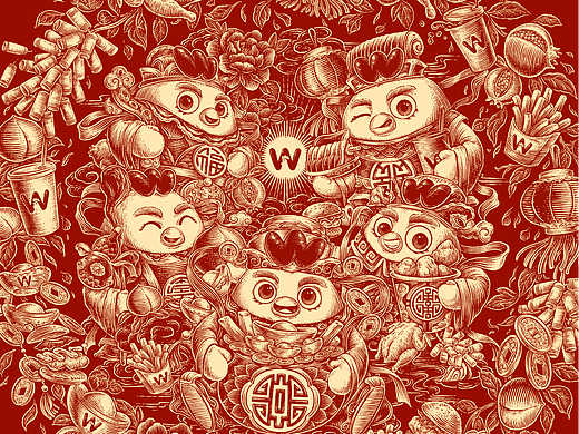 华莱士五幅临门插画