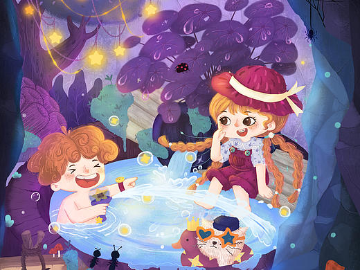 森林深处山洞里的温泉湯（个人主页-ZNzE1NDA1NzI=） - 商业插画 - 站酷设计师醋拌柚子原创素材 - 站酷ZCOOL