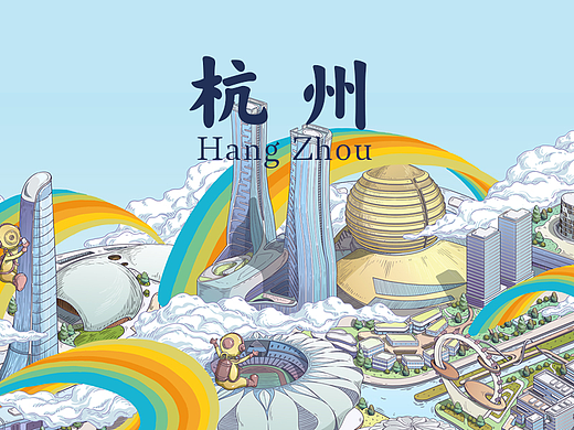 杭州城市地标3米长卷
