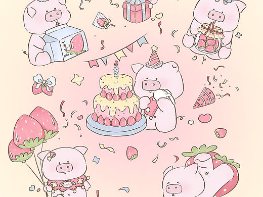 草莓小猪猪过生日 贴纸