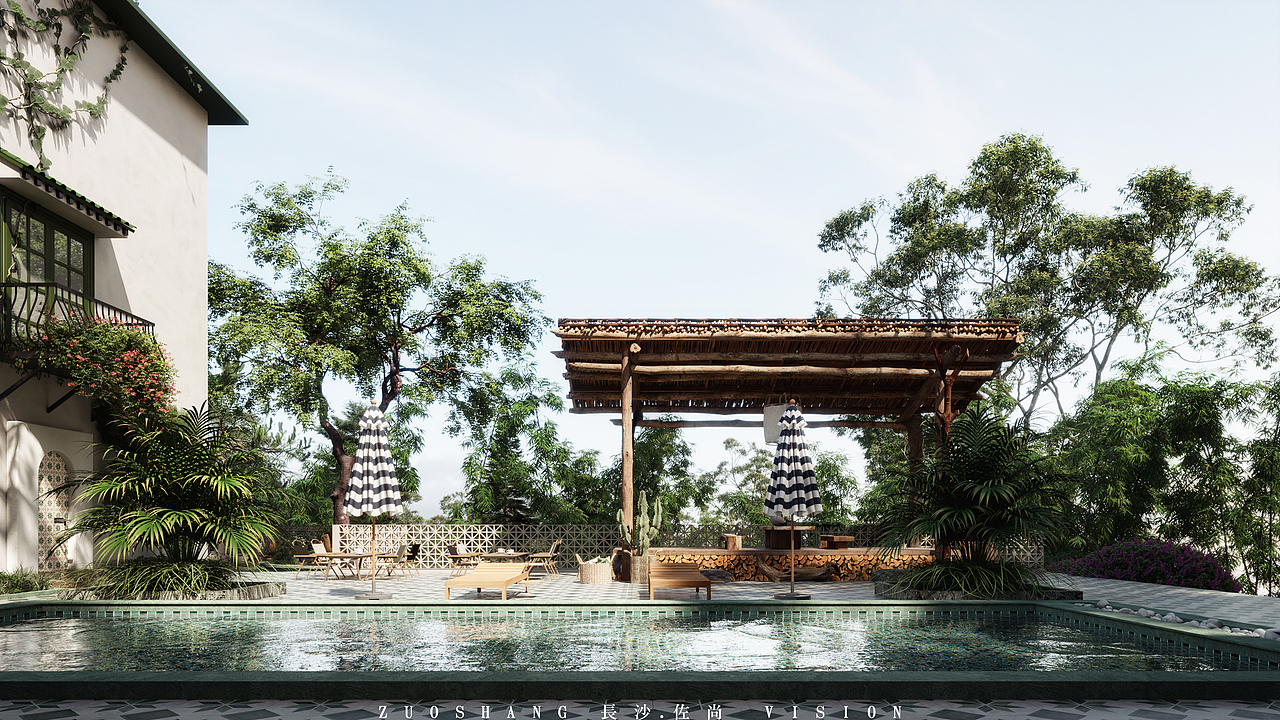 民宿庭院效果图（图ZMzg3MjE3NDg4） - 酒店餐饮设计 - 站酷设计师长沙佐尚彭雪原创素材 - 站酷ZCOOL