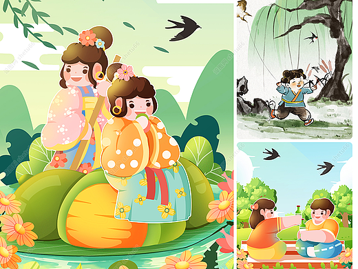 清明节 | 清明青团春游踏青中国风插画素材-设图网
