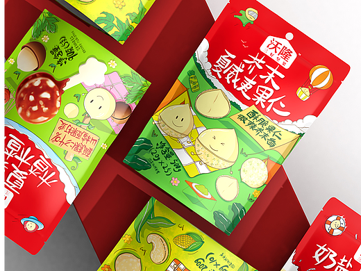 【食品包装】原创/手绘-沃隆混合坚果系列包装设计