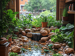 《窗隅巧思：室内水景绿植，重构都市自然交互空间》