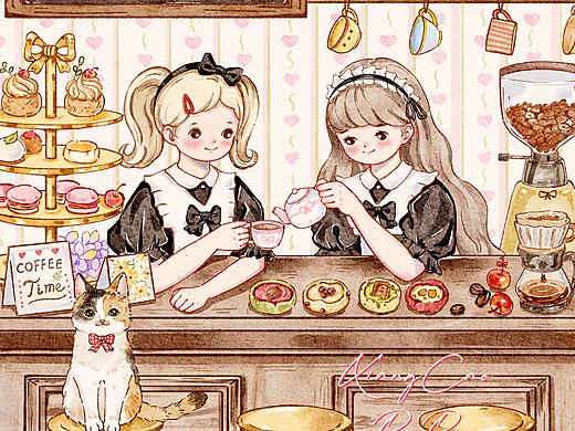 ipad水彩｜原创啵啵咖啡屋｜可授权