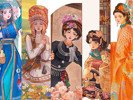 (56个民族系列插画)美丽的中华民族姑娘