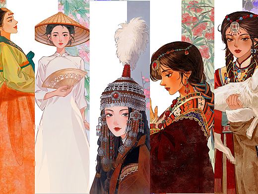 【56个民族系列插画】少数民族姑娘
