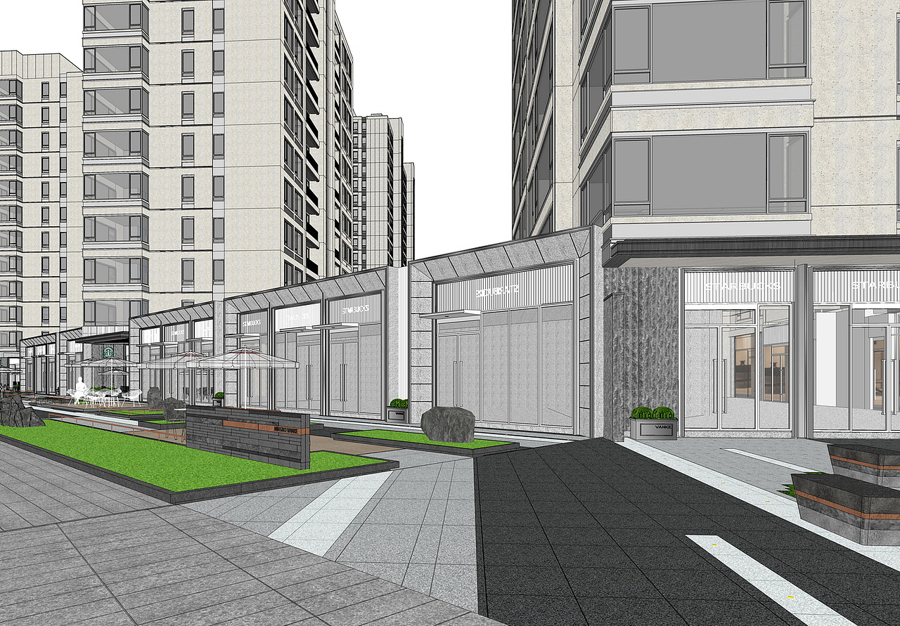 宁波万科朗拾小漕大区商业街景观SU模型下载