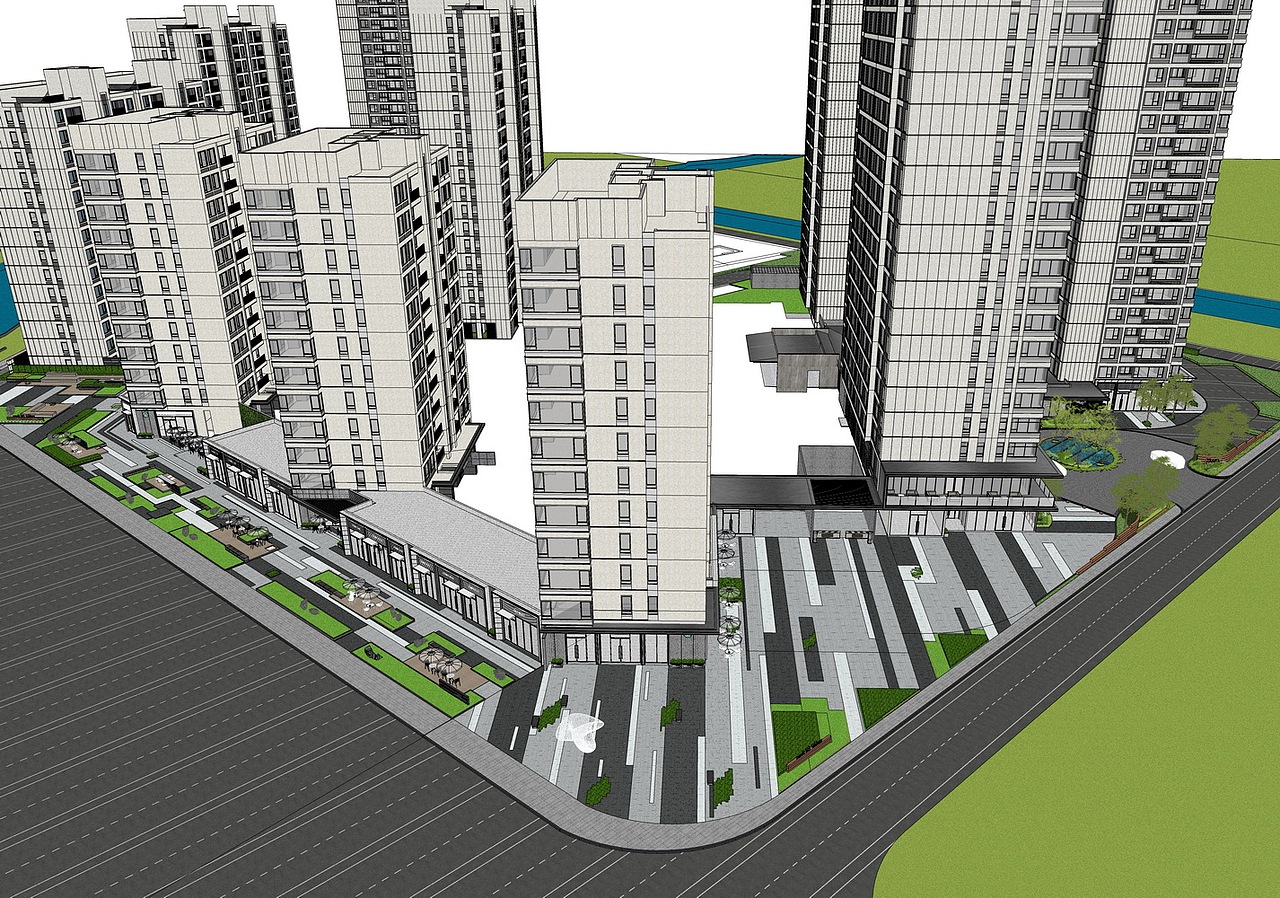 宁波万科朗拾小漕大区商业街景观SU模型下载
