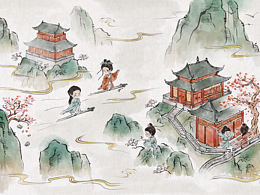 仙侠类水墨场景插画